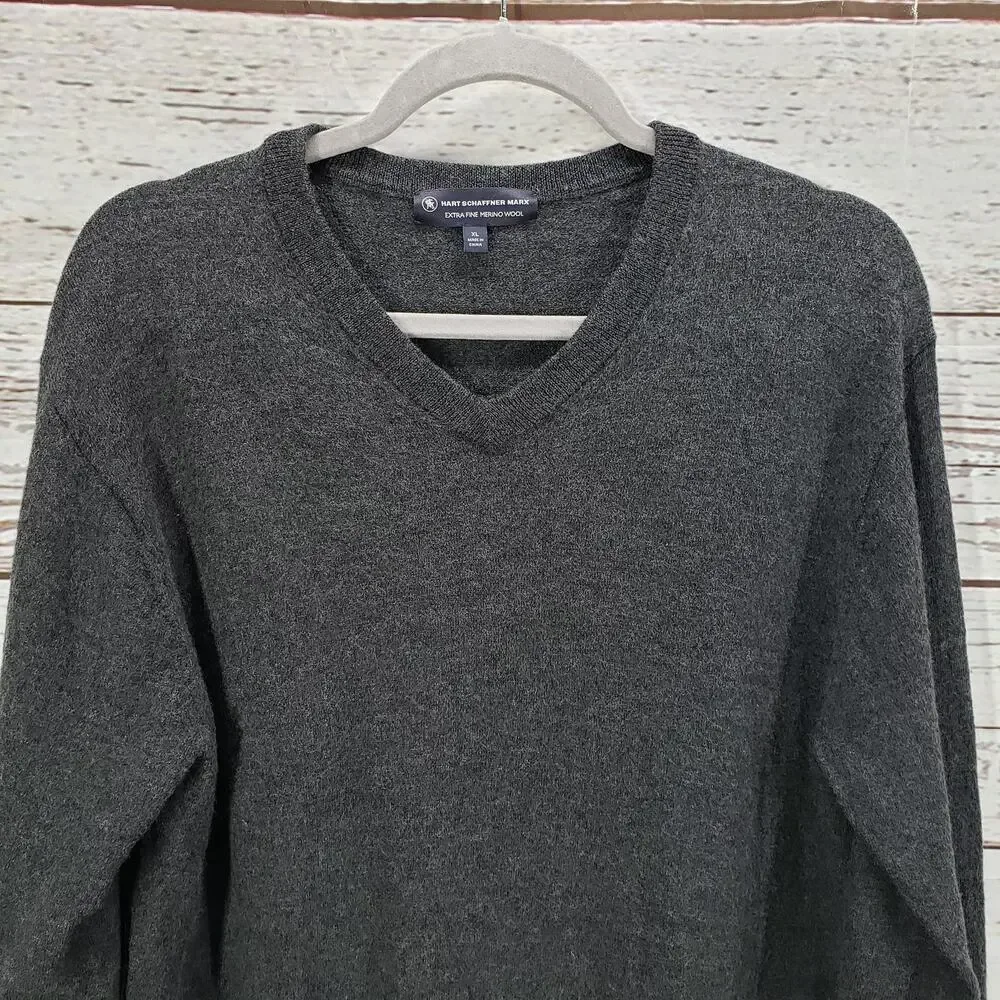 Hart Schaffner Marx Men's Gray Extra Fine Merino Wool Pullover Sweater XL